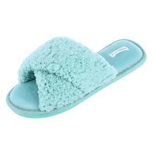 Flora Nikrooz Women's Victoria Sherpa Criss Cross Slide Slipper, Spa Green